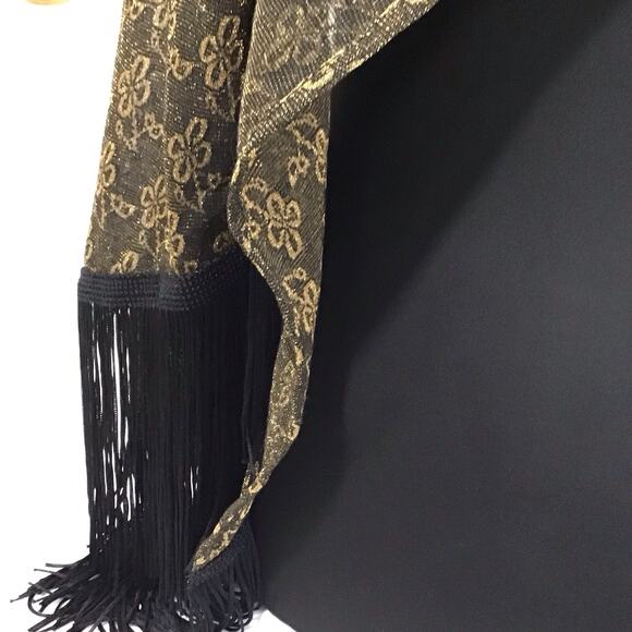 Black Gold Metallic Fringe Scarf Shawl Wrap Evening Wedding Party 75"x18" - Picture 5 of 11